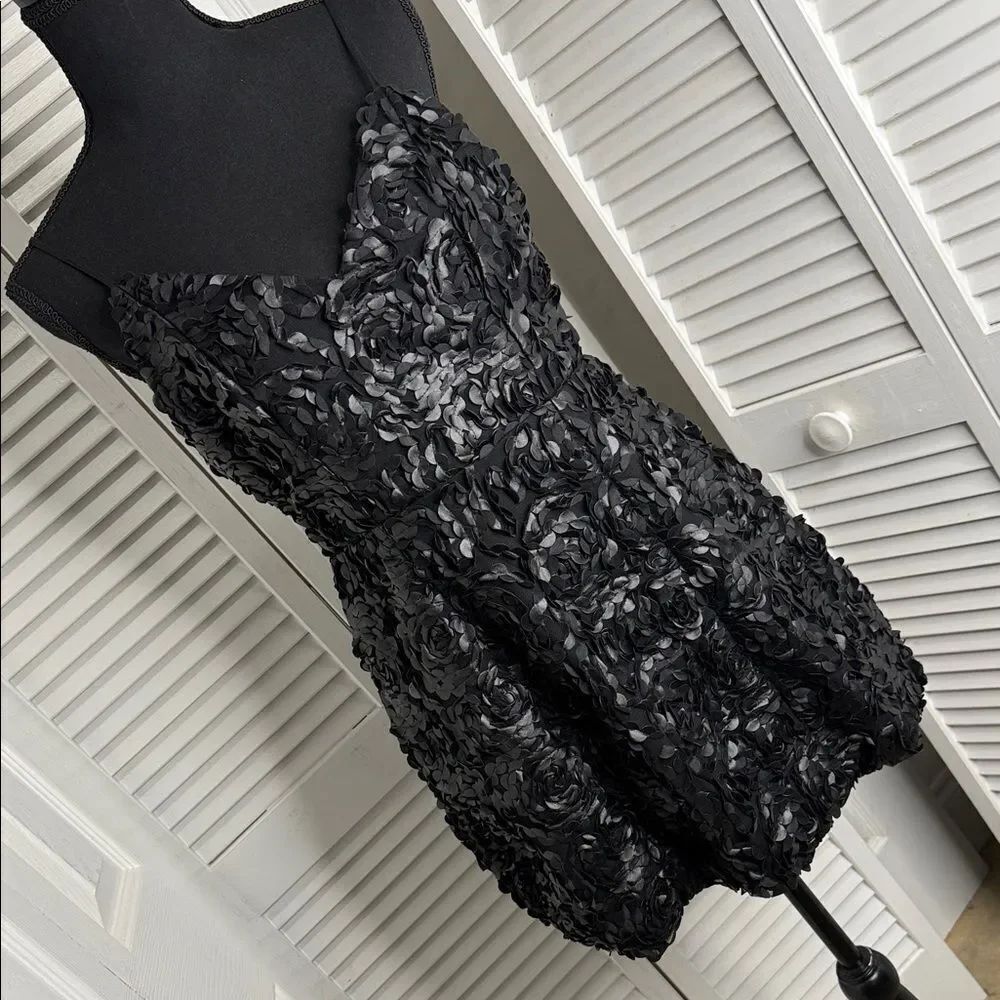 Black Floral Appliqué Cocktail Dress - Brand Unspecified
